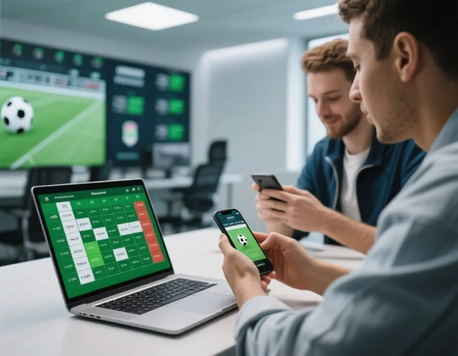 球迷查看世界盃淘汰賽賽程示意圖